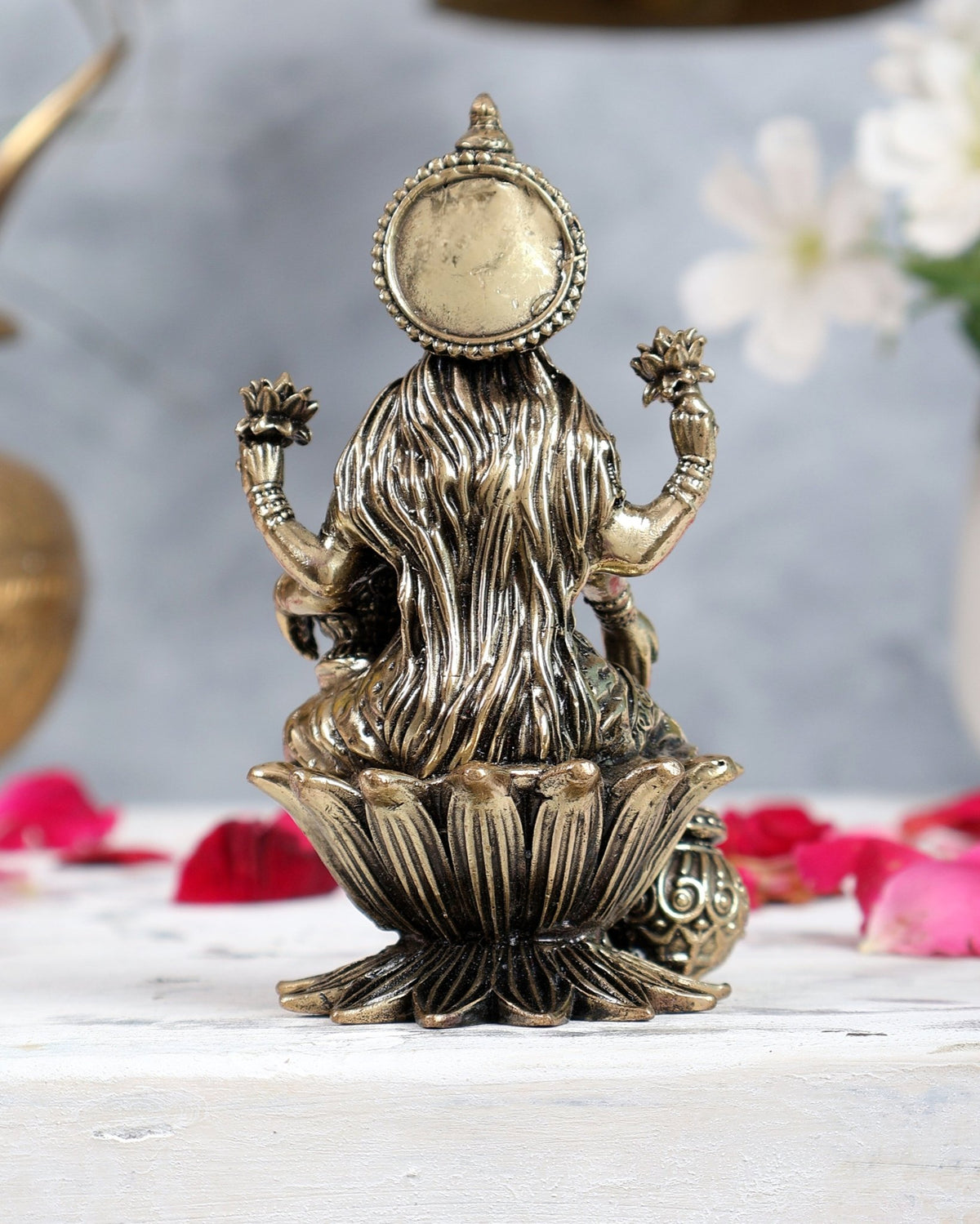 Brass Lakshmi Idol Seated on Lotus 4 inch - Budhshiv.com