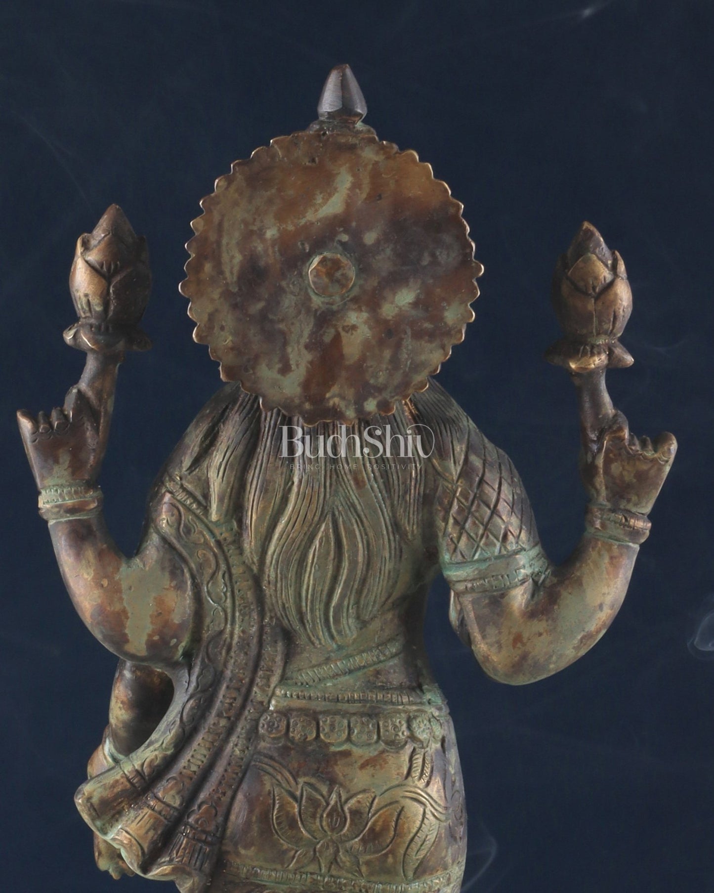 Brass Lakshmi idol standing vintage patine 16.5" - Budhshiv.com