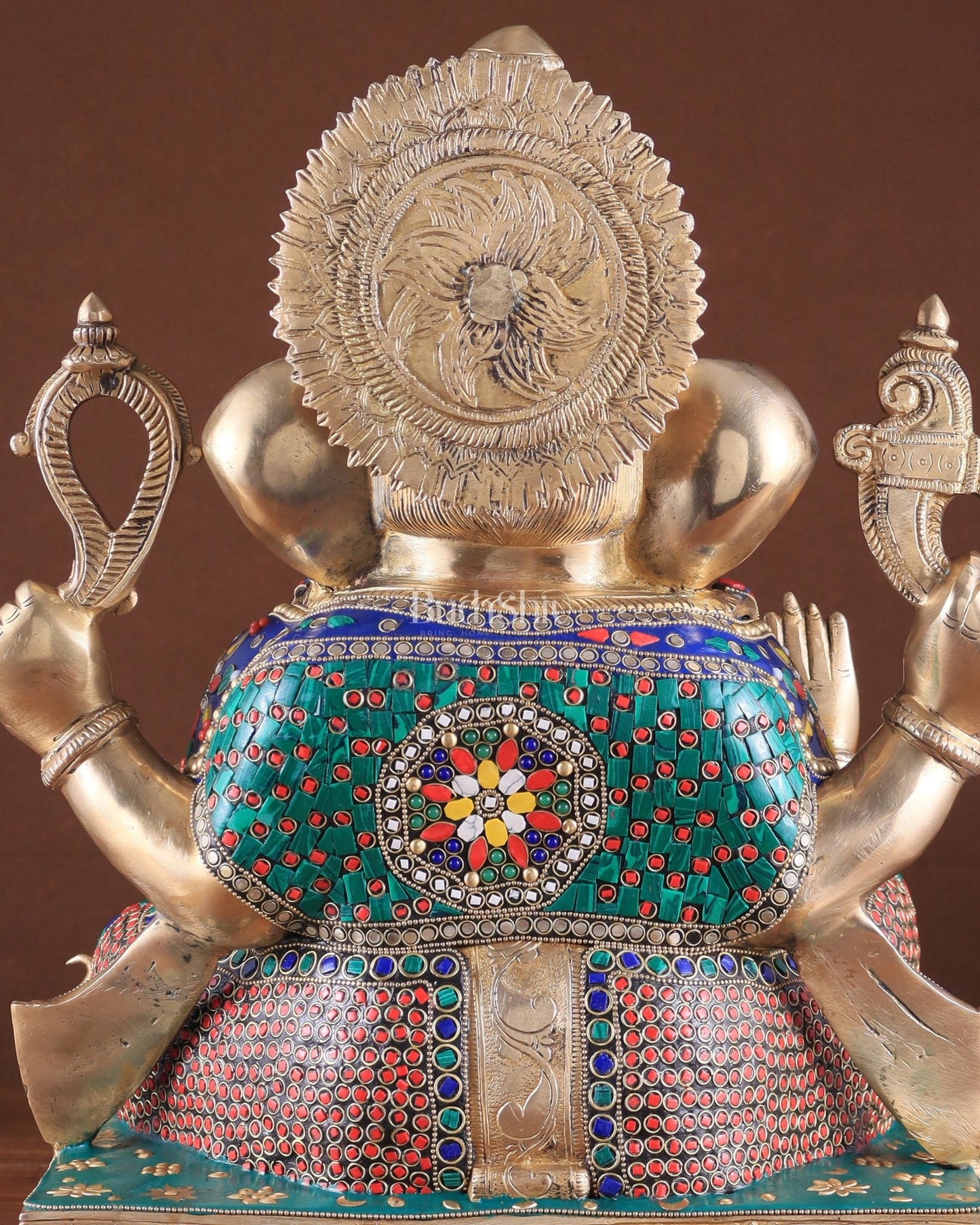 Brass Large 18 - Inch Lord Ganesha Statue with Meenakari Stonework - Budhshiv.com