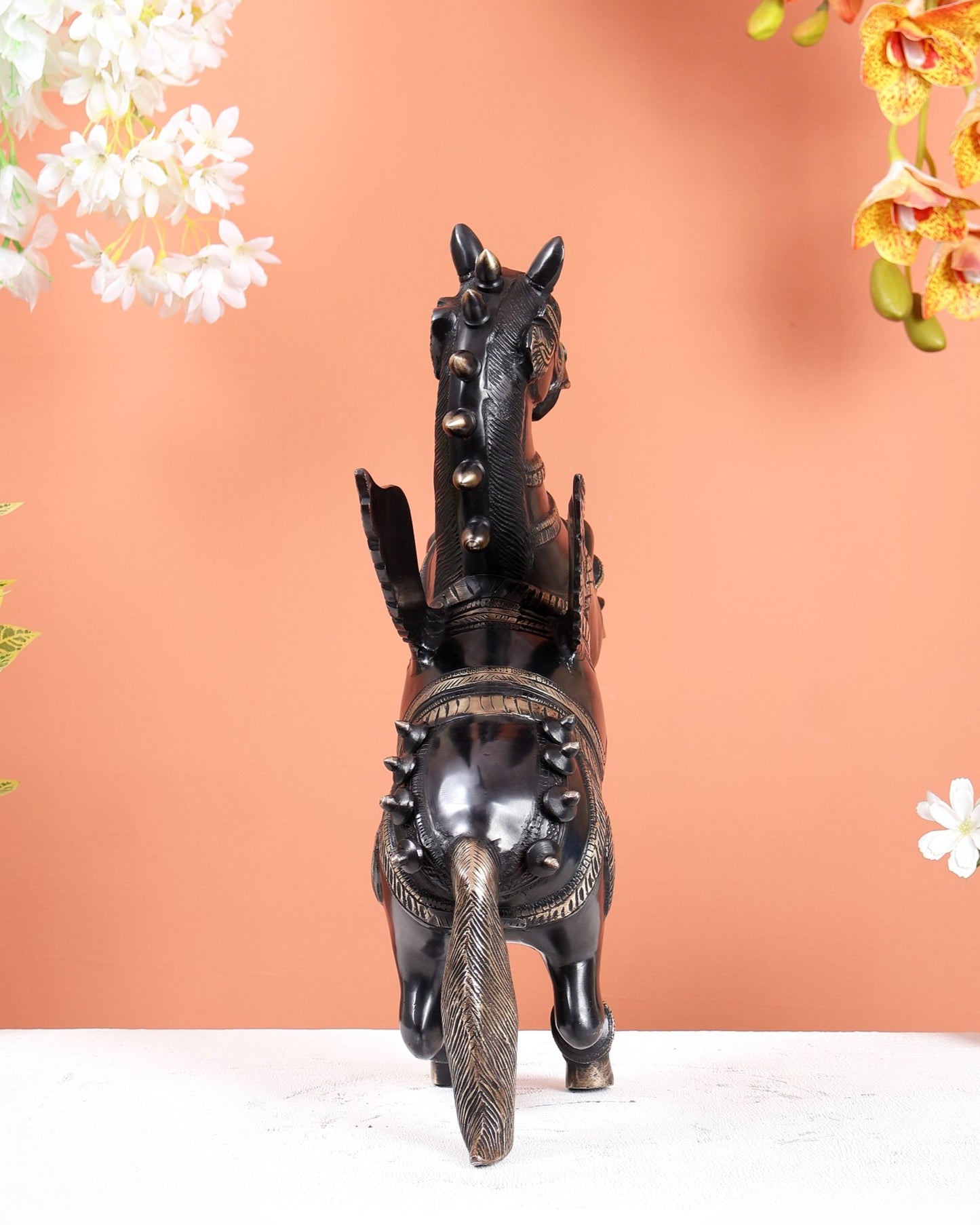 Brass large Black Flying Horse Pegasus Showpiece 12 inch large - Budhshiv.com