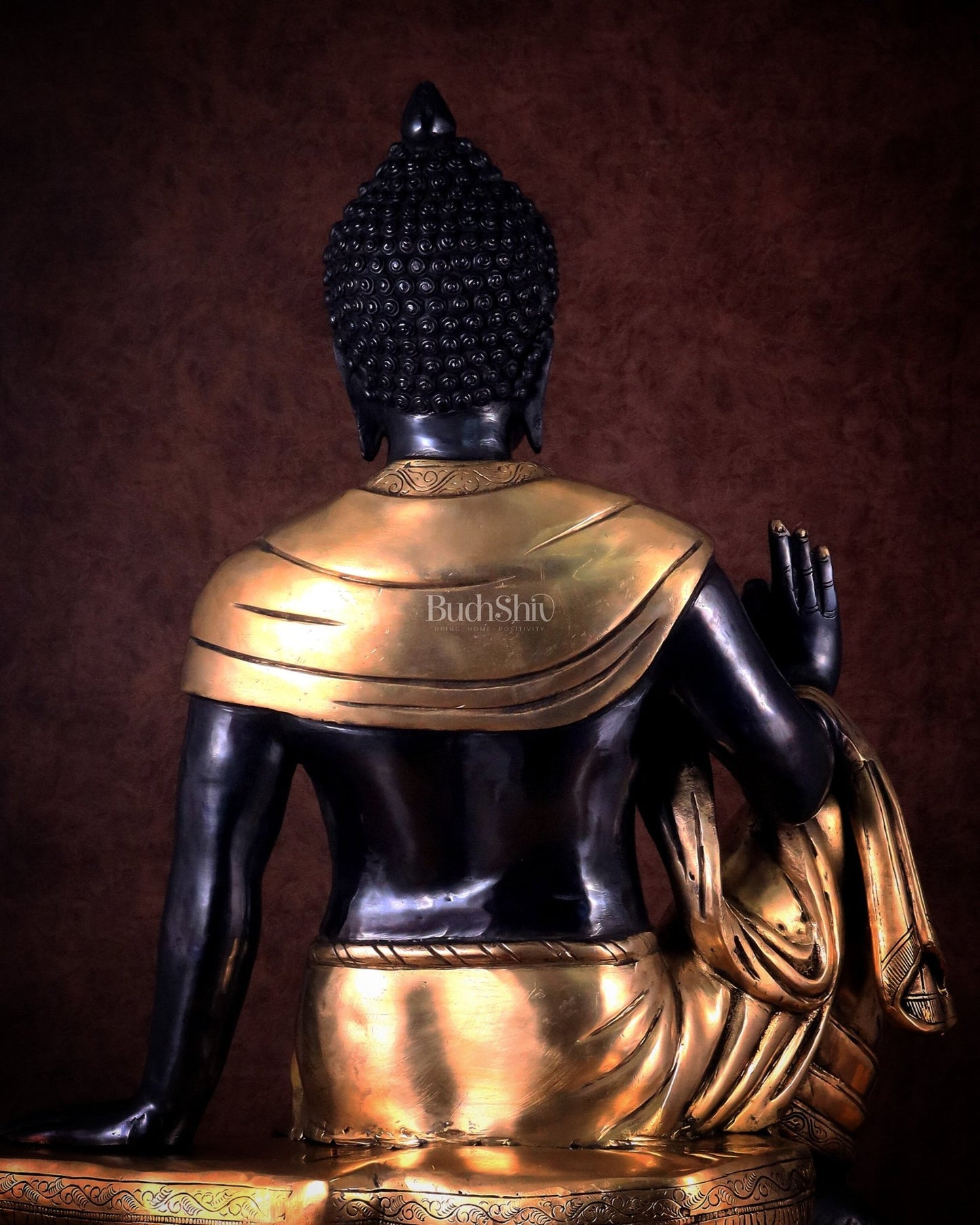 Brass large Buddha Sitting Statue with Black Heat - Treated Finish - 30" - Budhshiv.com