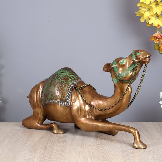 Brass Large Camel Sculpture – Vintage Tone | Majestic Vastu Approved Showpiece 28 inch - Budhshiv.com