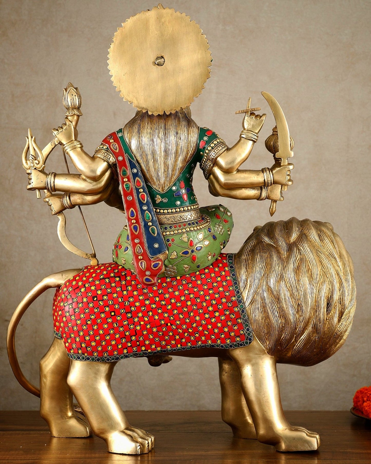 Brass large Durga ma ambe Statue – 24 Inches, Meenakari Stonework - Budhshiv.com