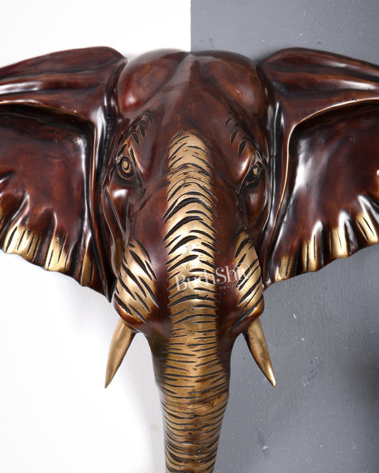 Brass Large Elephant Face Wall Hanging Mural – Handcrafted Luxury Home Décor Chocolate tone 18.5 inch - Budhshiv.com