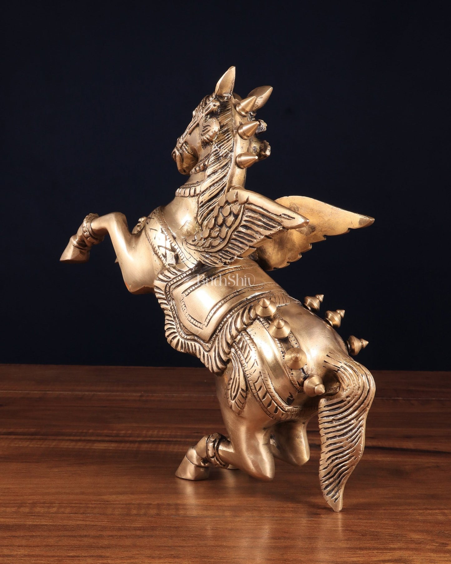 Brass large Flying Horse Pegasus Showpiece – 11.5" x 12" x 3.5" | Majestic Artistic Statue - Budhshiv.com