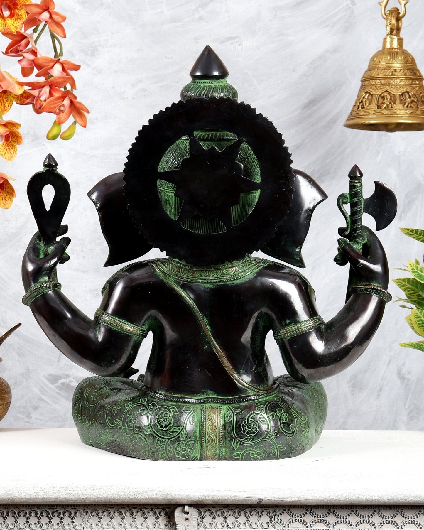 Brass Large Ganesha Statue | 20 inch black and green tone - Budhshiv.com