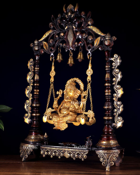 Brass Large Ganesha Swing - 26 inch dual tone - Budhshiv.com