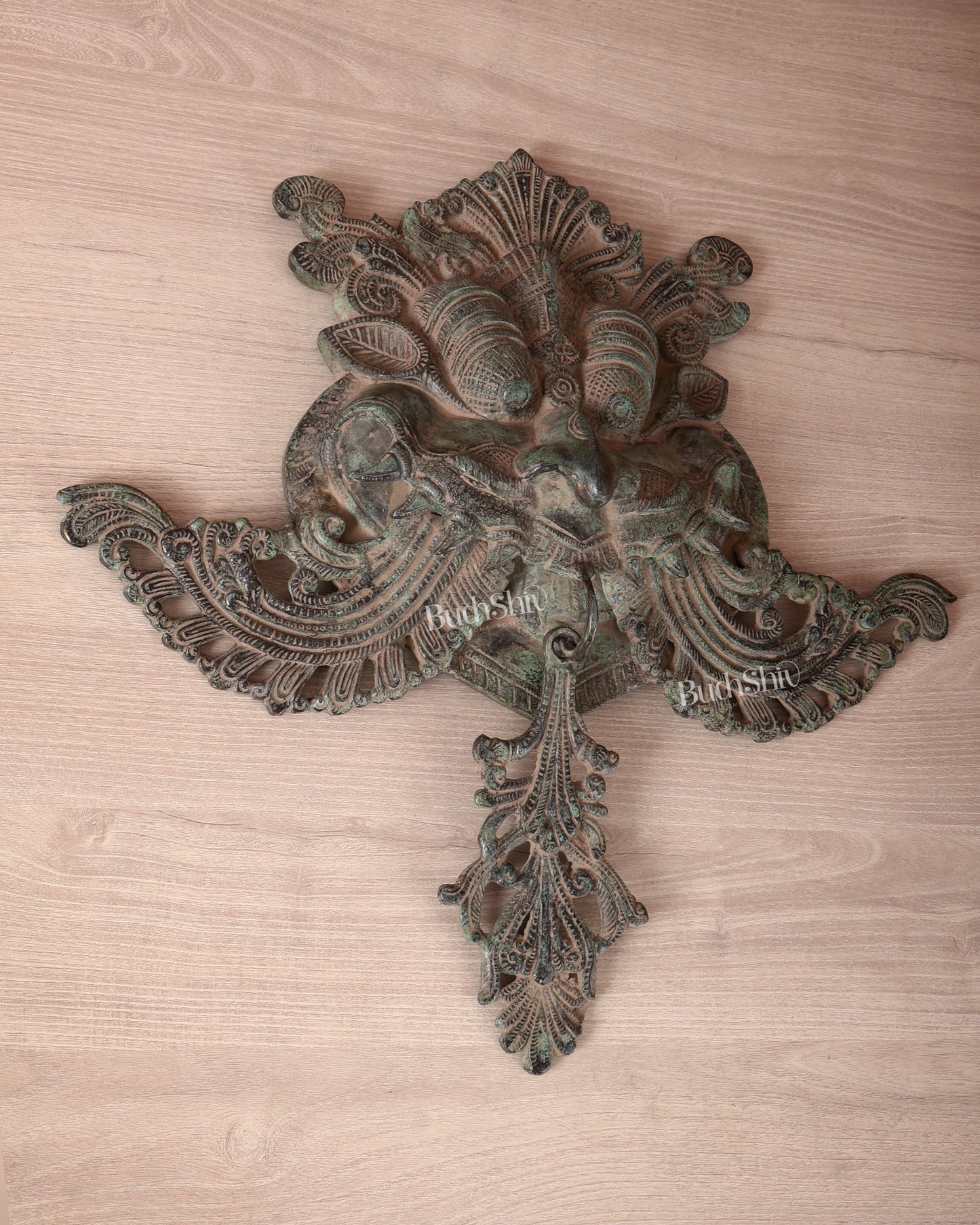 Brass Large kirtimukha Yali wall hanging face Nazarbattu 18" sand finish - Budhshiv.com