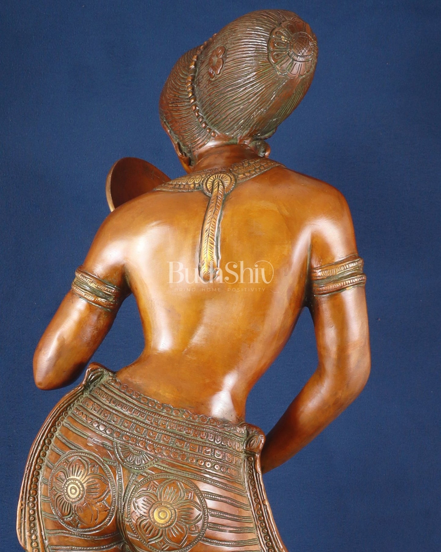 Brass Large Lady with Mirror Sculpture – Handcrafted Masterpiece, 36 Inch - Budhshiv.com