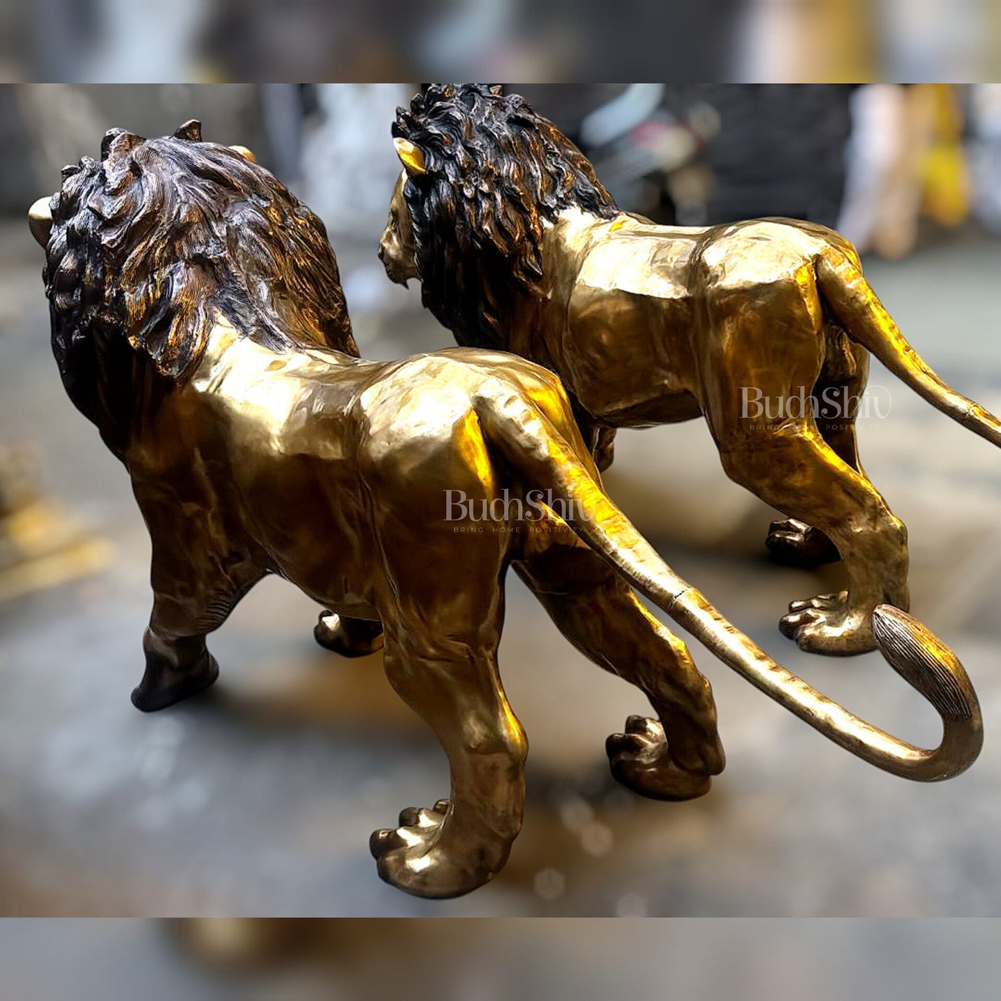 Brass Large Lion Sculpture - 48 Inch, Pair, 400 kg - Budhshiv.com