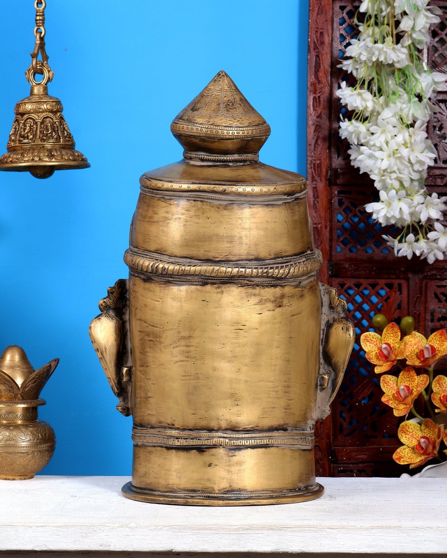 Brass Large Mahakaal Face Statue 20 inch rustic patina - Budhshiv.com
