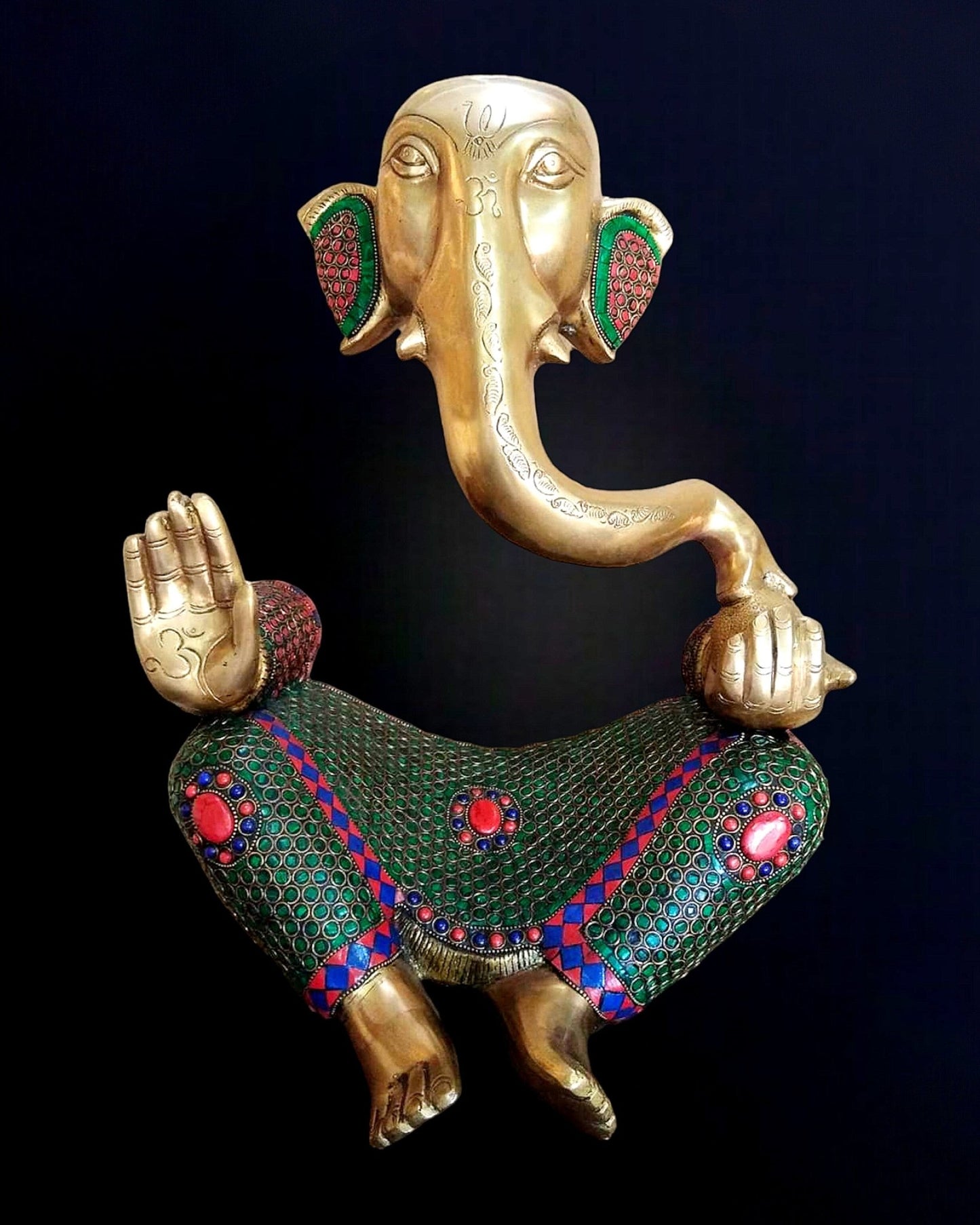 Brass large Modern Abstract Aatma Ganesha Statue with Stonework 18 " - Budhshiv.com