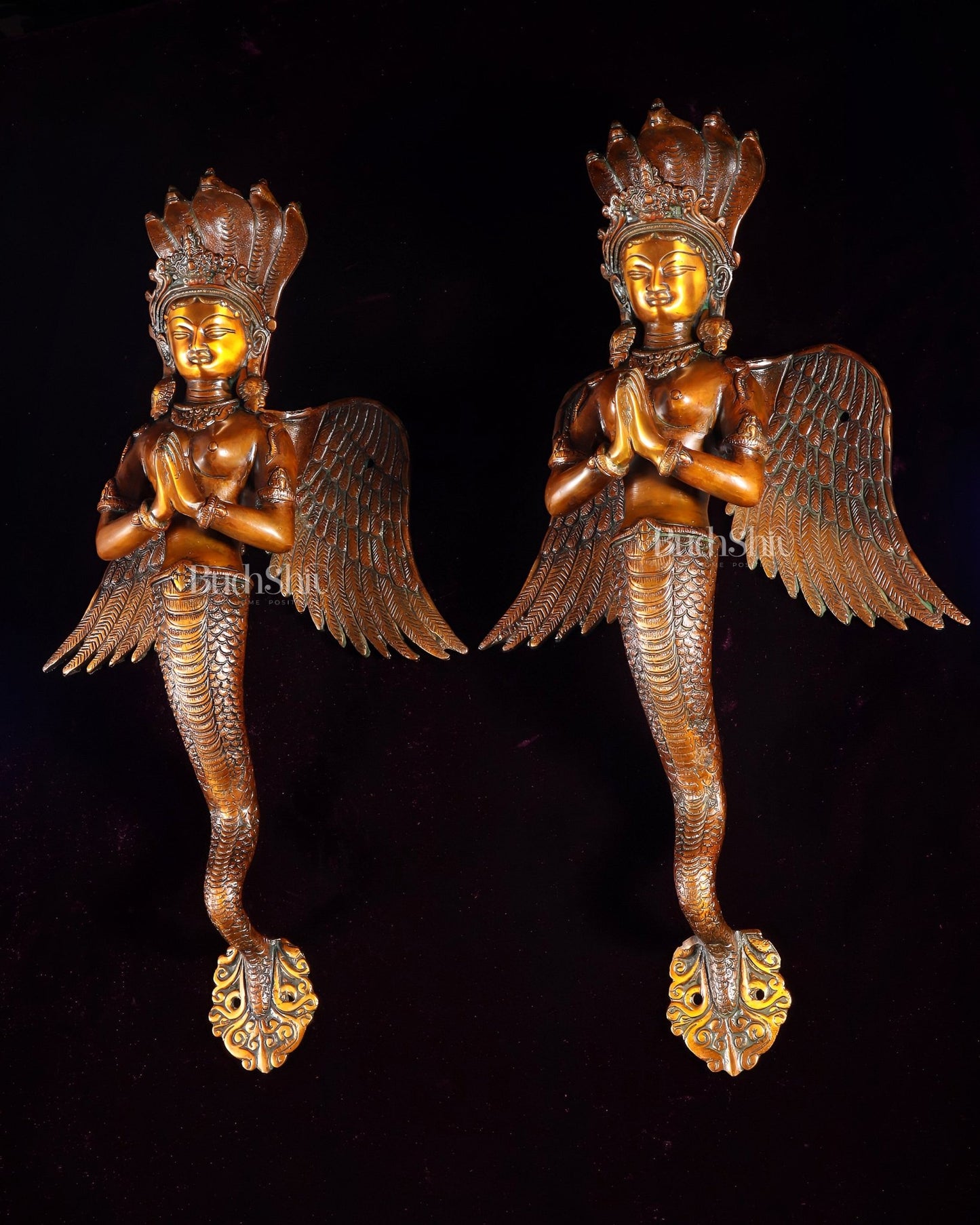 Brass Large Naag Kanya Door Handles – Antique Copper Finish 20" - Budhshiv.com