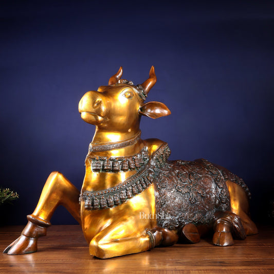 Brass Large Nandi Sculpture | BudhShiv 33" radiant gold - Budhshiv.com