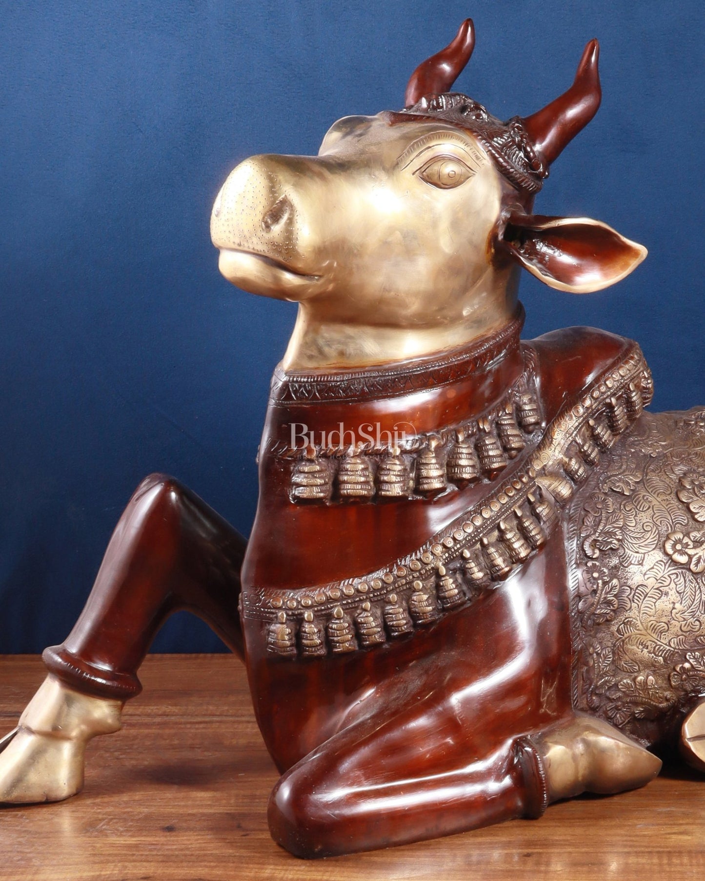 Brass Large Nandi statue 33" vintage double chola - Budhshiv.com
