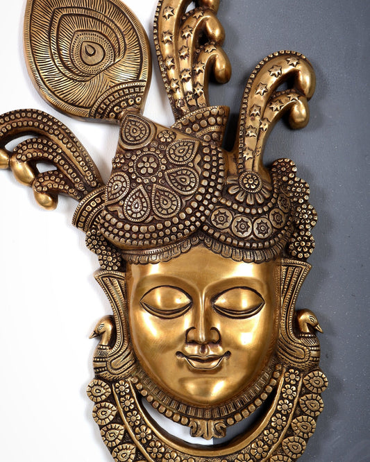 Brass Large Shrinath Ji Face Wall Hanging – Handcrafted Divine Temple Wall Décor 24 inch - Budhshiv.com