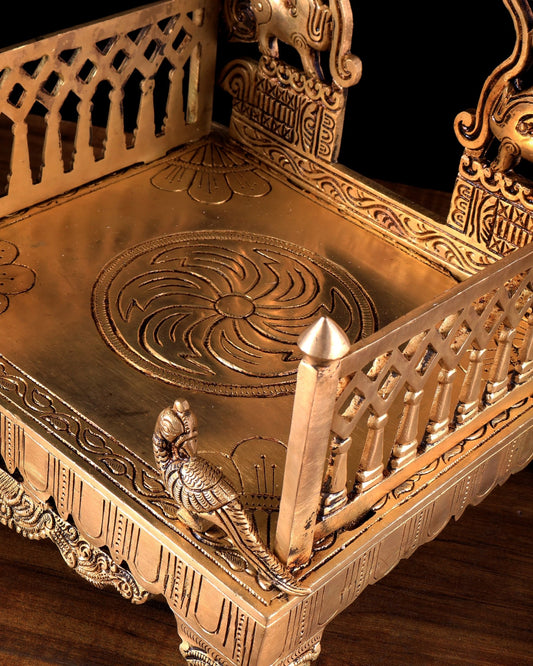 Brass Large Singhasan Chowki with Prabhavali – Temple Altar for Idols 14 inch - Budhshiv.com