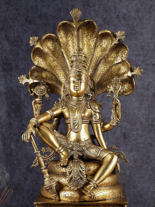 Brass large sitting Lord Vishnu Sculpture | 28 inch - Budhshiv.com