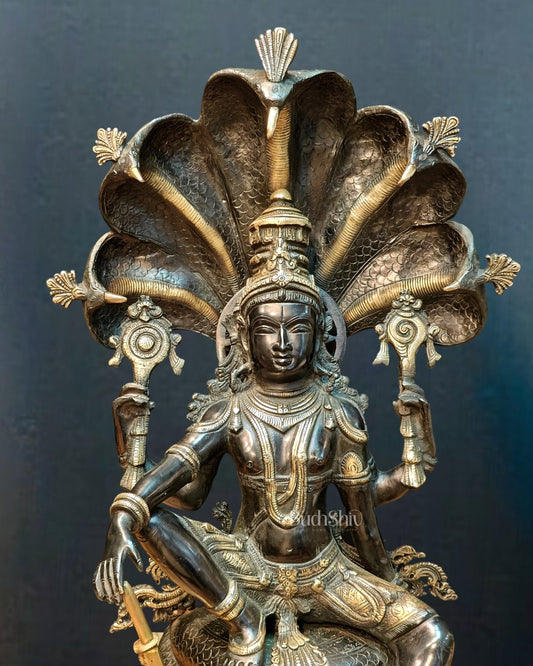 Brass large sitting Lord Vishnu Sculpture black | 25.5 inch - Budhshiv.com