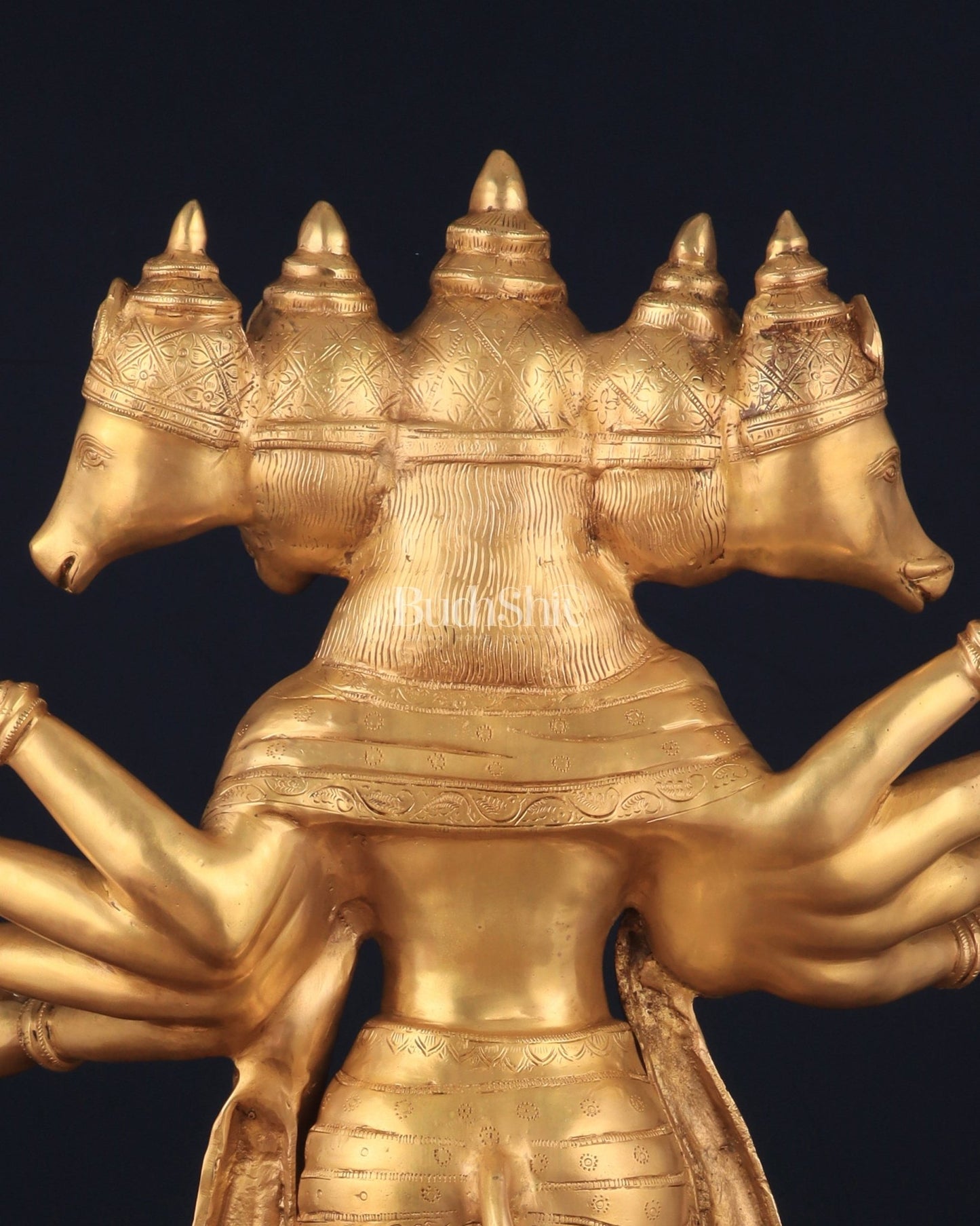 Brass Large - Sized Standing Panchmukhi Hanuman Sculpture 42" - Budhshiv.com