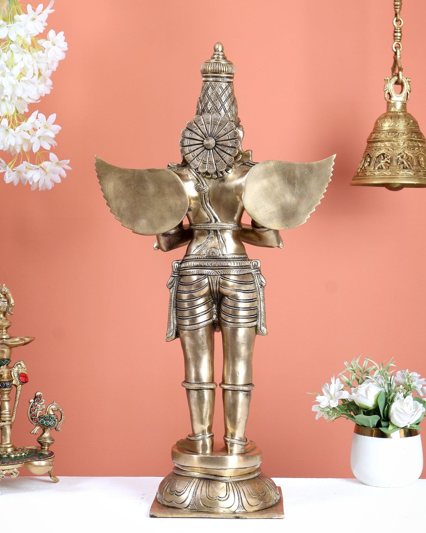Brass Large Standing Garuda Statue – Chola Inspired Divine Artwork (24 Inches) - Budhshiv.com