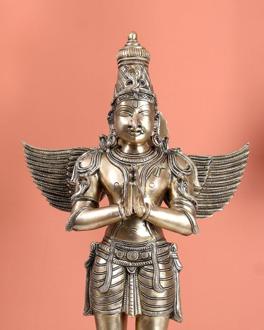 Brass Large Standing Garuda Statue – Chola Inspired Divine Artwork (24 Inches) - Budhshiv.com