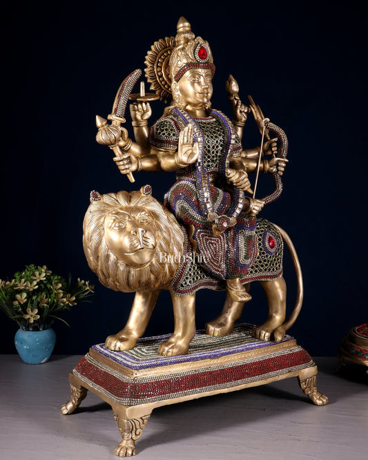 Brass Large Superfine Durga Mata Statue with jewellery work - 21 inch - Budhshiv.com