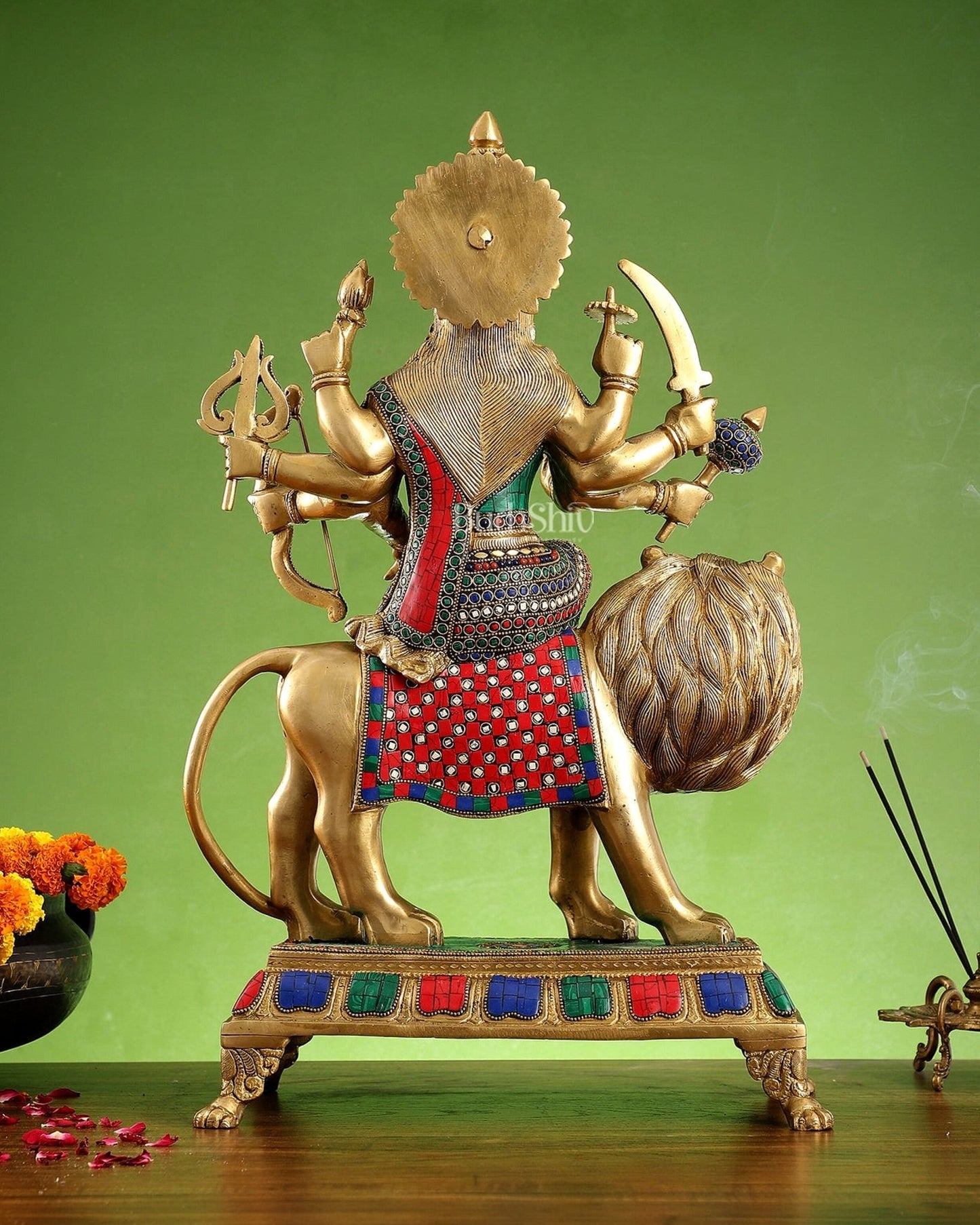 Brass Large Superfine Durga Mata Statue with Stonework - 21 inch - Budhshiv.com