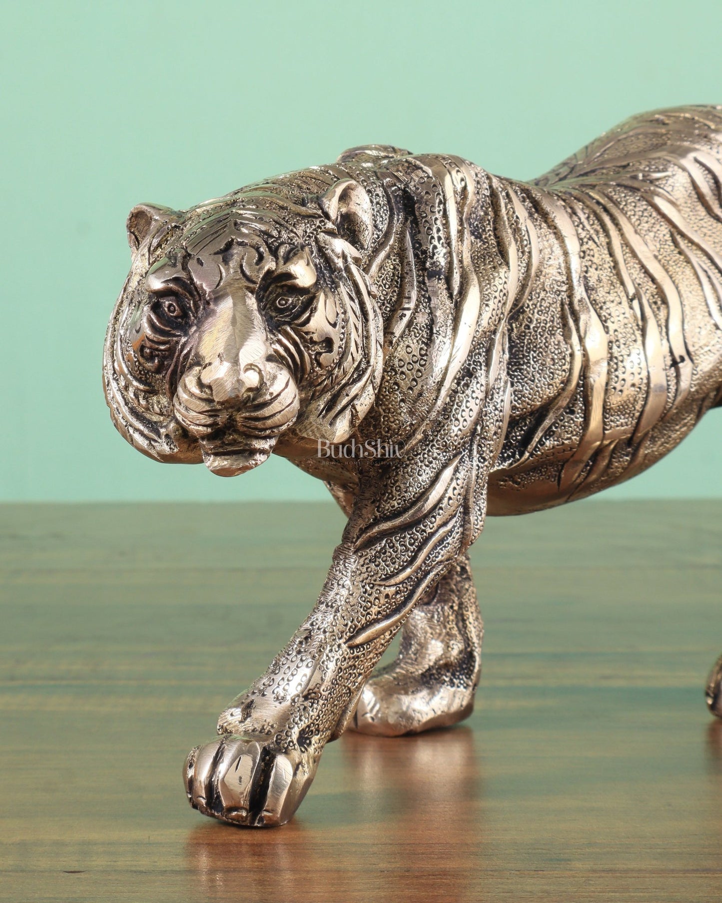 Brass Large Walking Tiger pair statues – Enhanced Carvings - Budhshiv.com