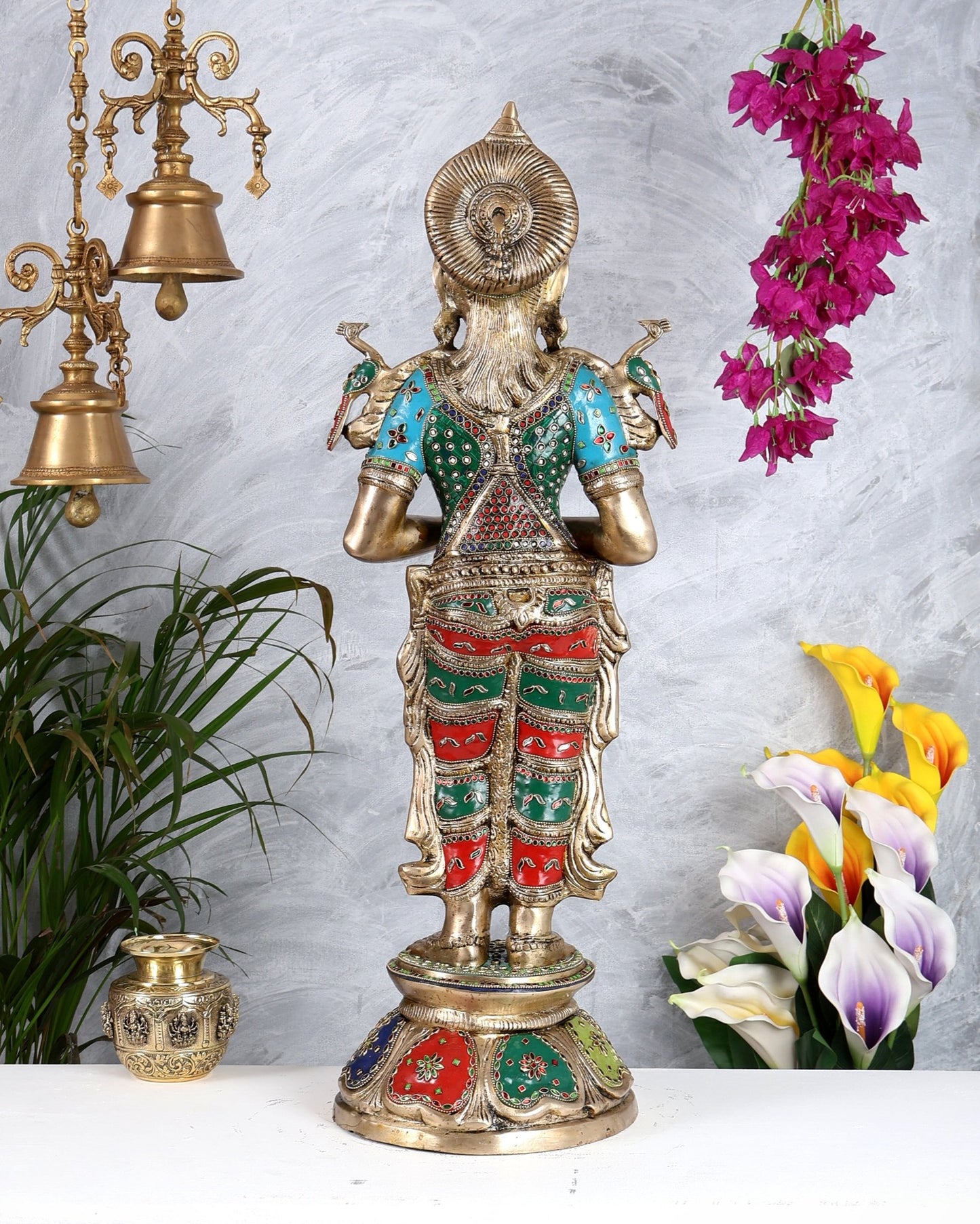 Brass Large Welcome Namaste Lady Statue – 30.5 Inch multicolour - Budhshiv.com