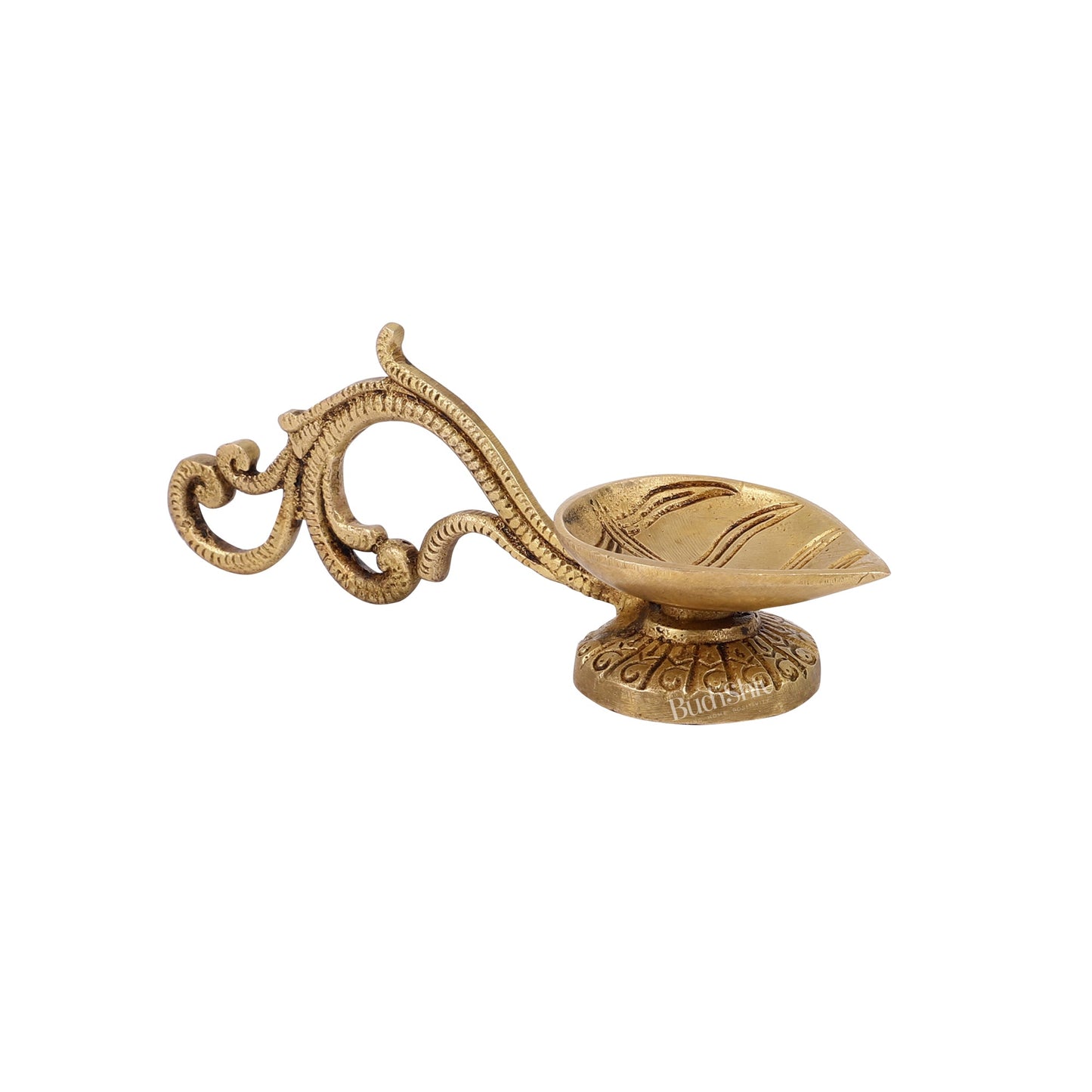 Brass leaf aarti diya with handle - Budhshiv.com