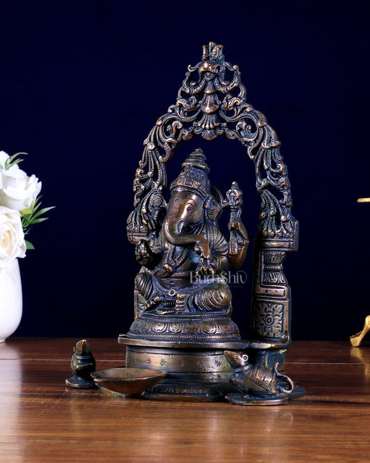 Brass Lord Ganesha Antique Bronze Tone 9 inch - Budhshiv.com