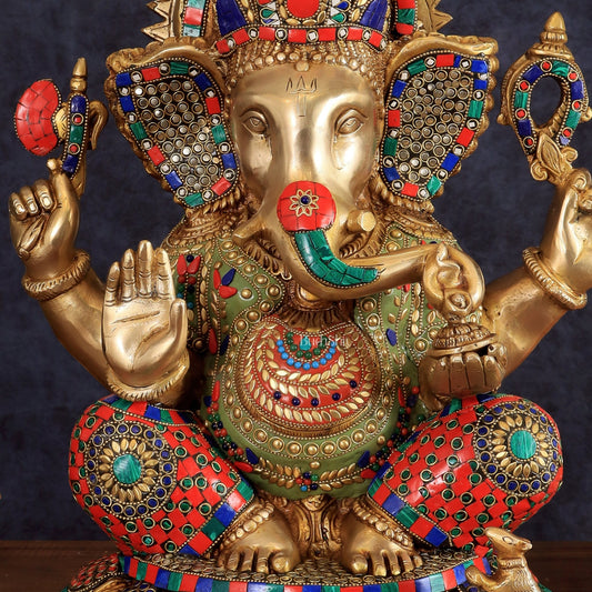 Brass Lord Ganesha Idol - 18" Tall - Budhshiv.com