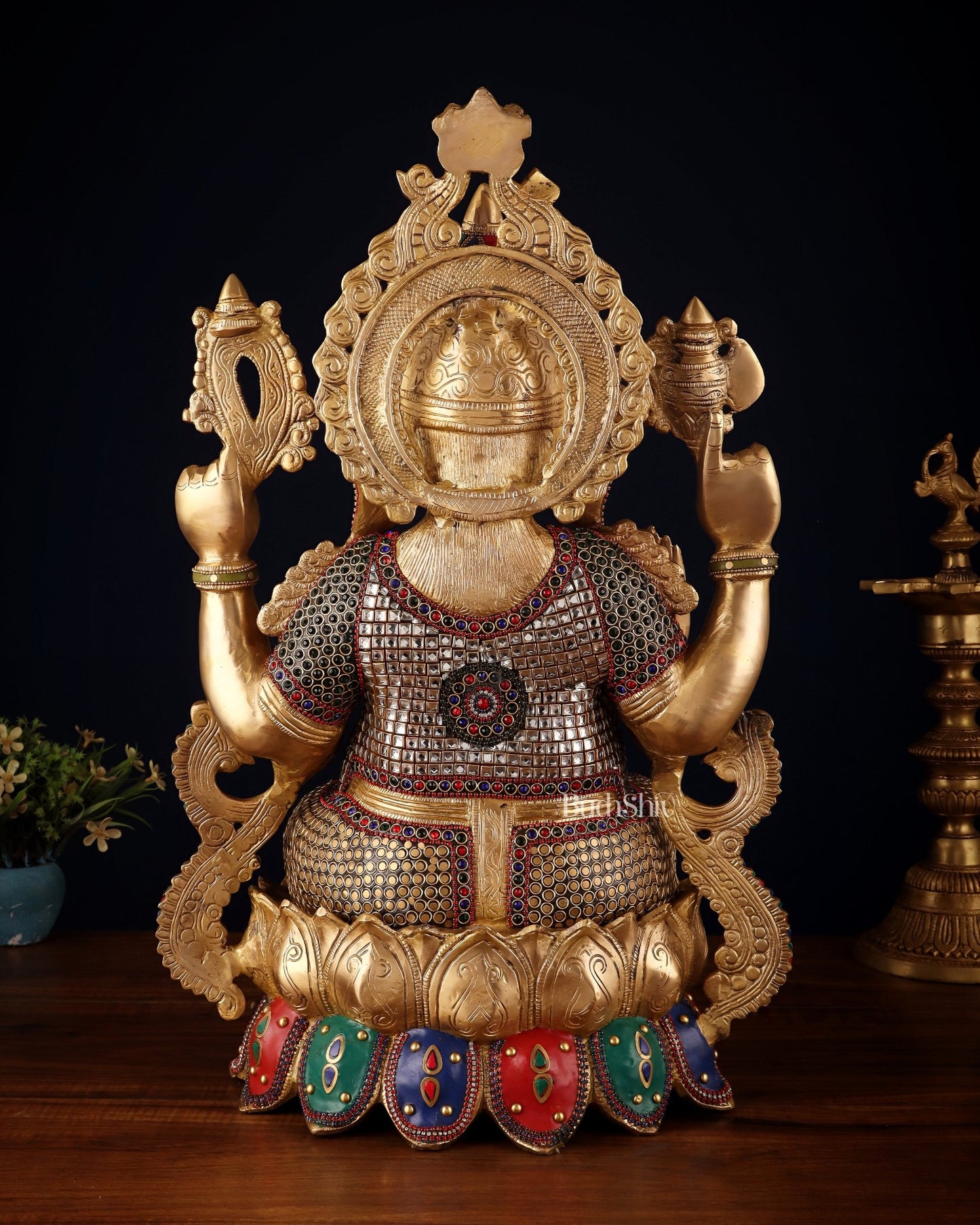 Brass Lord Ganesha large idol 21" with unique meenakari - Budhshiv.com