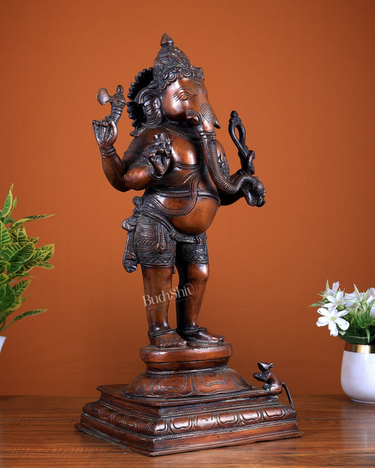 Brass Lord Ganesha Statue - 20 Inches | Antique Copper tone - Budhshiv.com