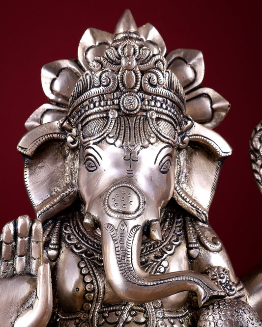 Brass Lord Ganesha Statue – Fine Carvings with Matte Finish 14 inch - Budhshiv.com