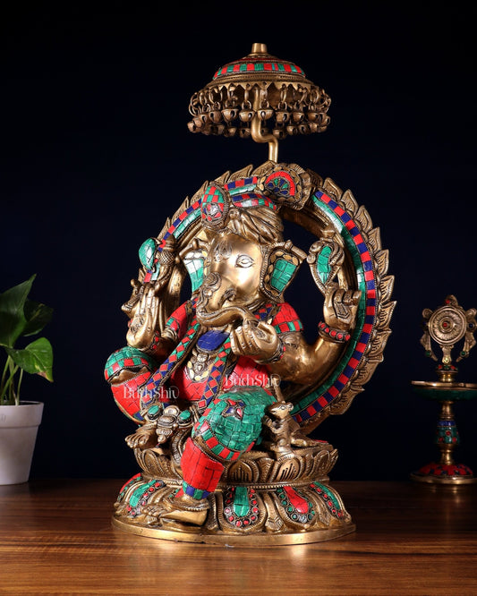 Brass Lord Ganesha Statue Seated on a Throne - 18 inch - Budhshiv.com