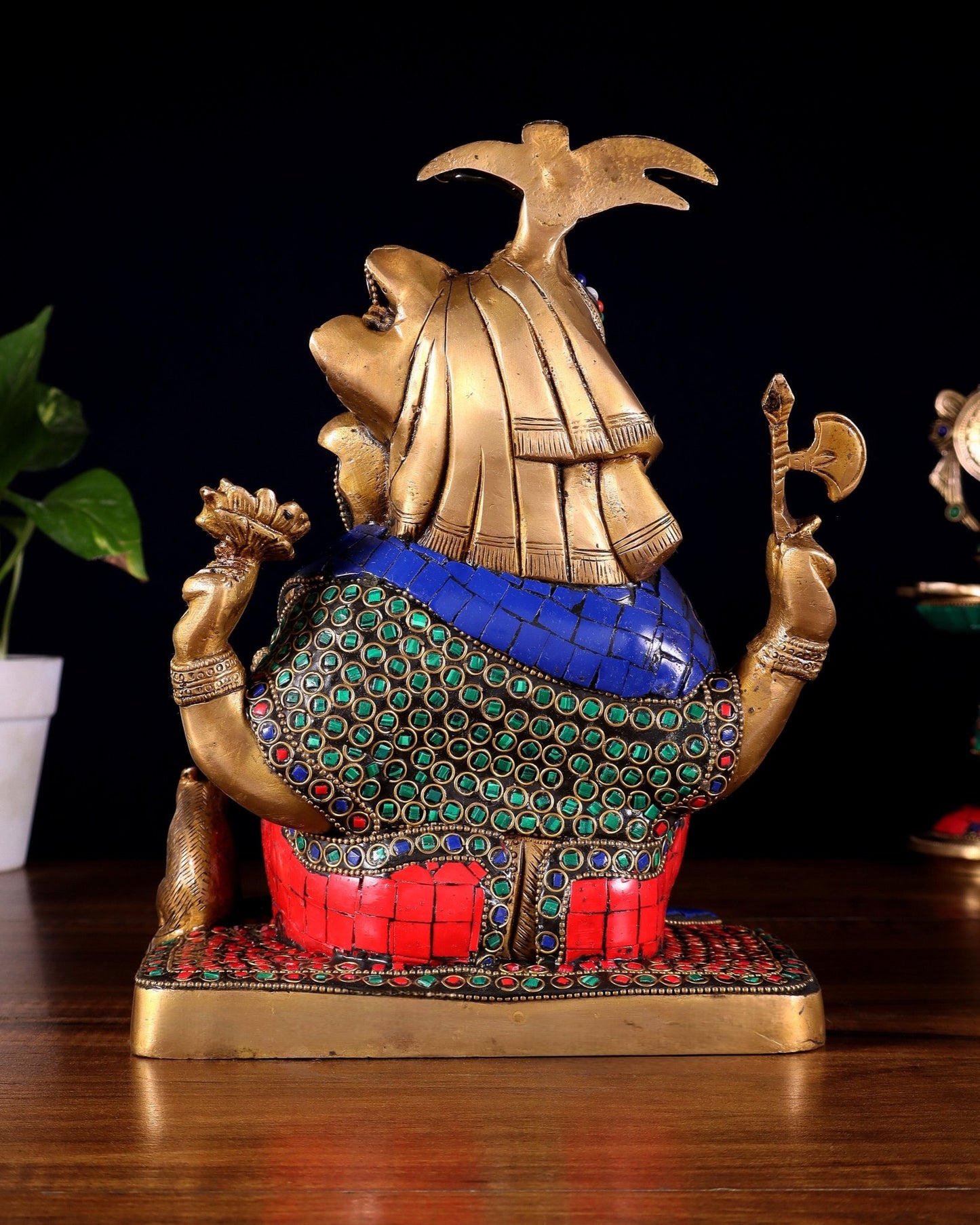 Brass Lord Ganesha Statue with Meenakari Stonework – 9.5" - Budhshiv.com