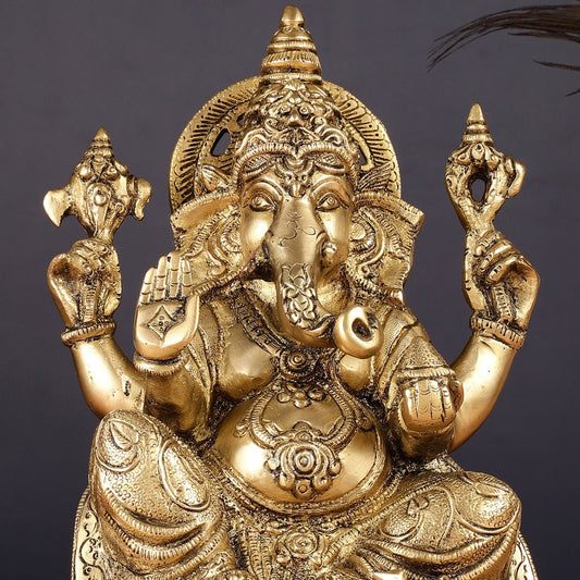 Brass Lord Ganesha Statue with Oval Base 10" - Budhshiv.com