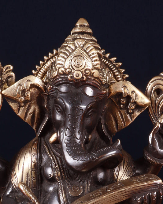 Brass Lord Ganesha Writing Statue – 7.5 Inch black tone - Budhshiv.com