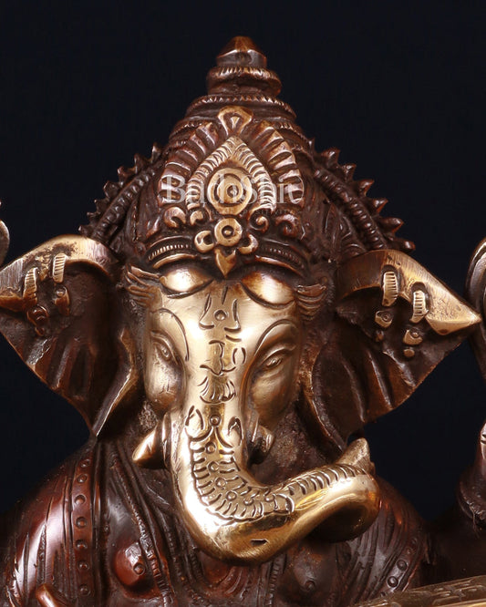 Brass Lord Ganesha Writing Statue – 7.5 Inch brown tone - Budhshiv.com