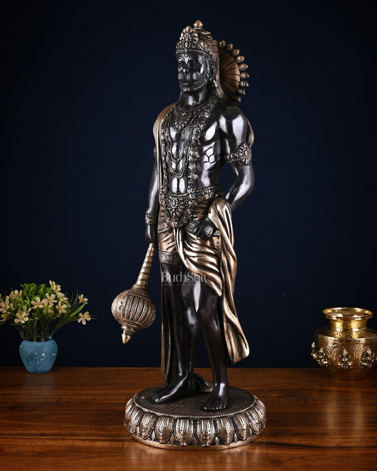 Brass Lord Hanuman Statue Standing 24" Height Black edition - Budhshiv.com