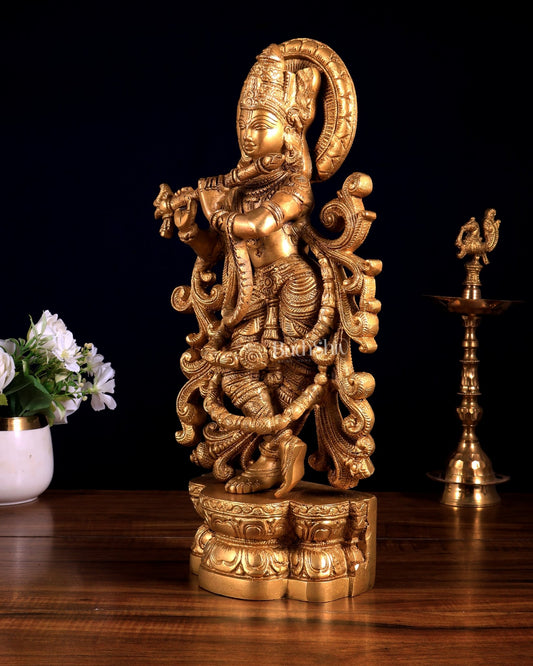 Brass Lord Krishna Statue 15.5 inch - Budhshiv.com