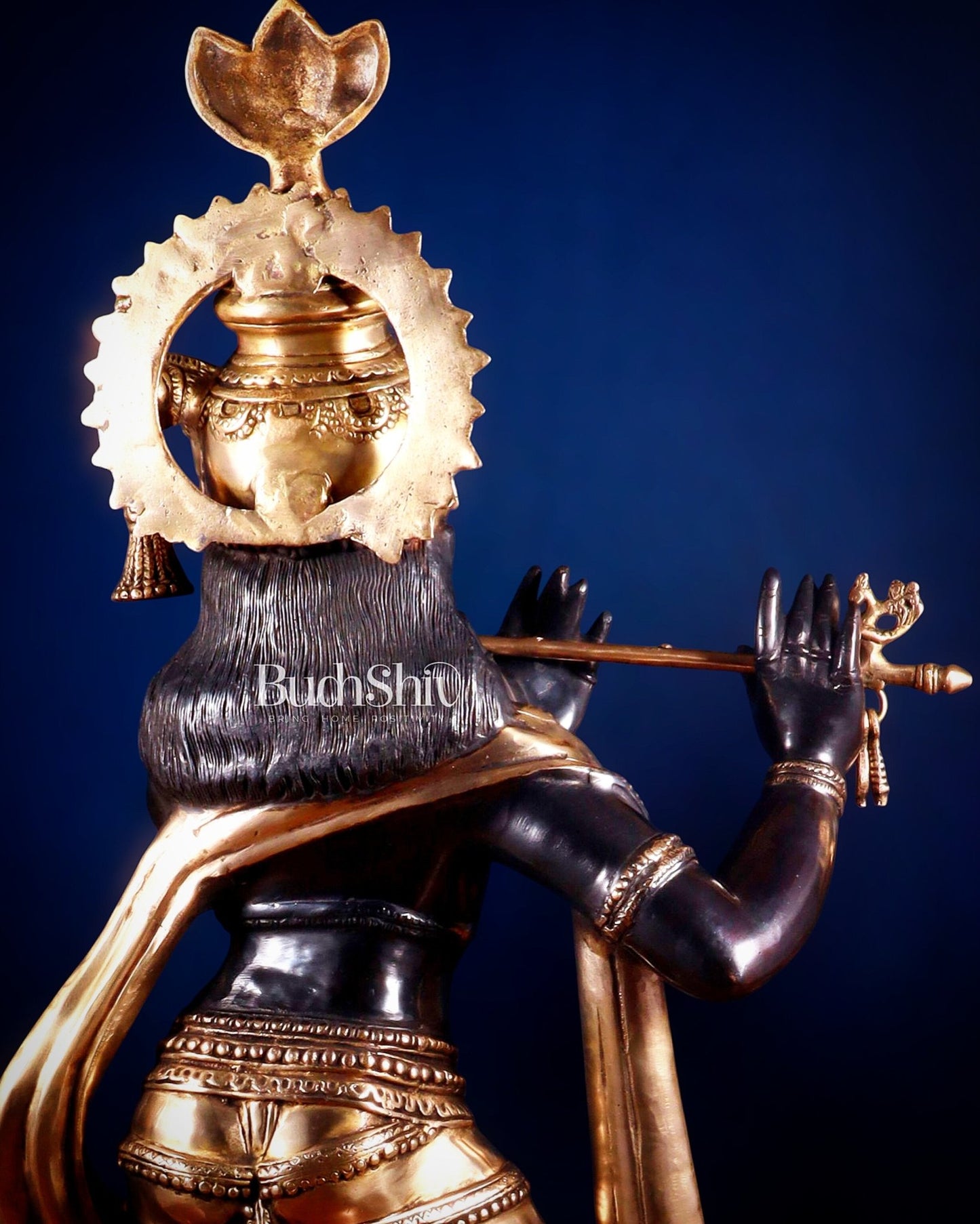 Brass Lord Krishna Statue - 36 inch black edition - Budhshiv.com