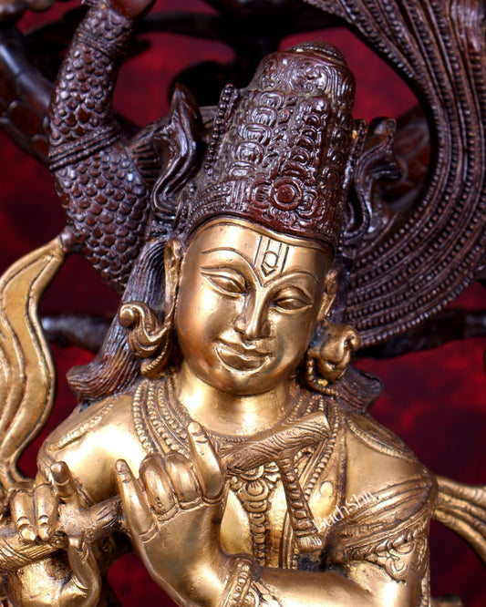 Brass Lord Krishna with Cow under Kalpavriksha β Large Statue 33" antique finish - Budhshiv.com