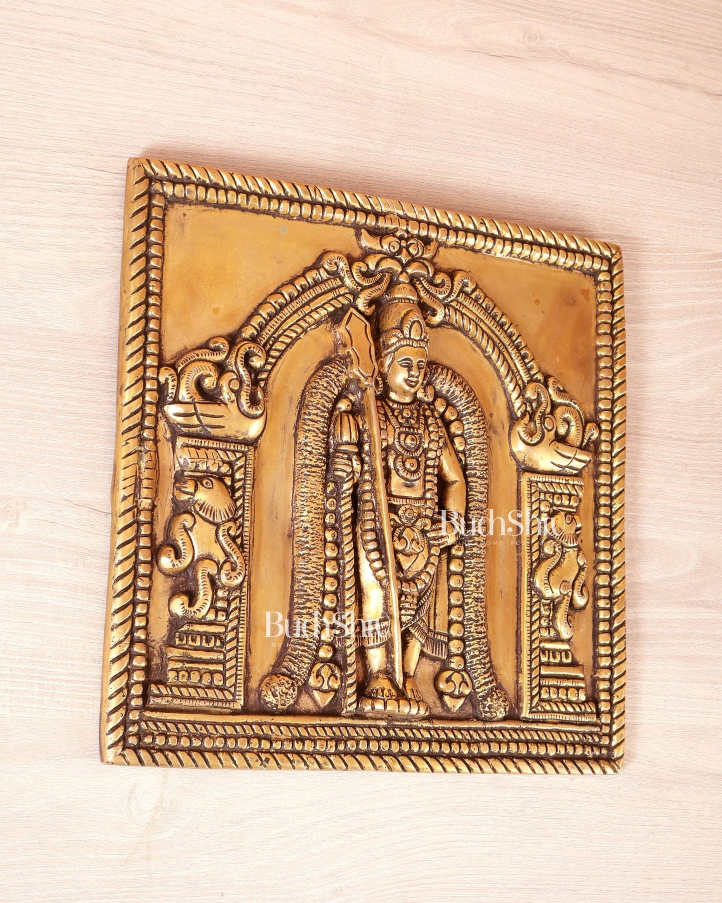 Brass Lord Murugan Kartikeya Wall Hanging Plate (11 Inch, 5.39 Kg) - Budhshiv.com