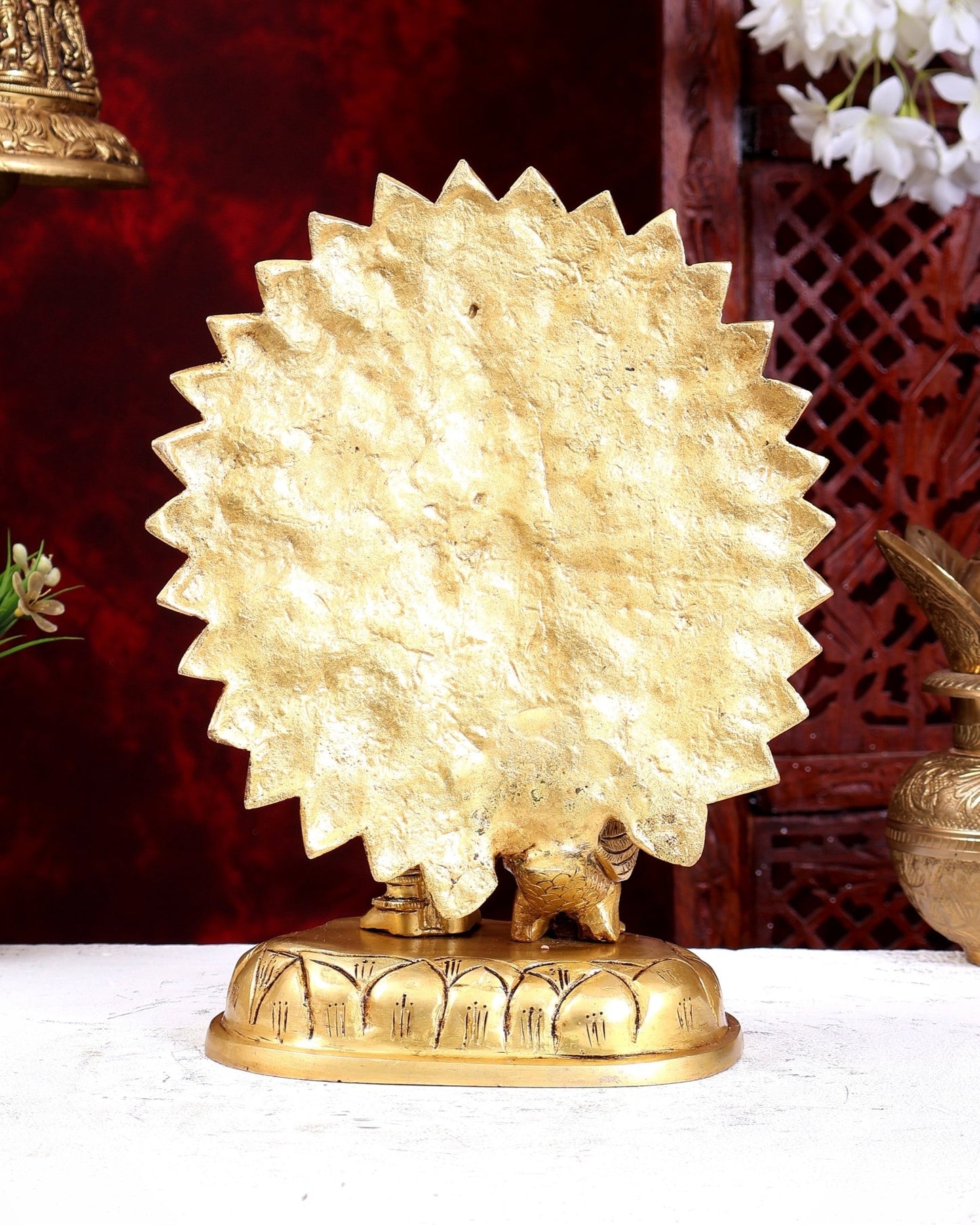 Brass Lord Murugan with Open-Wing Peacock Statue – Handcrafted Divine Idol 9.5 inch - Budhshiv.com