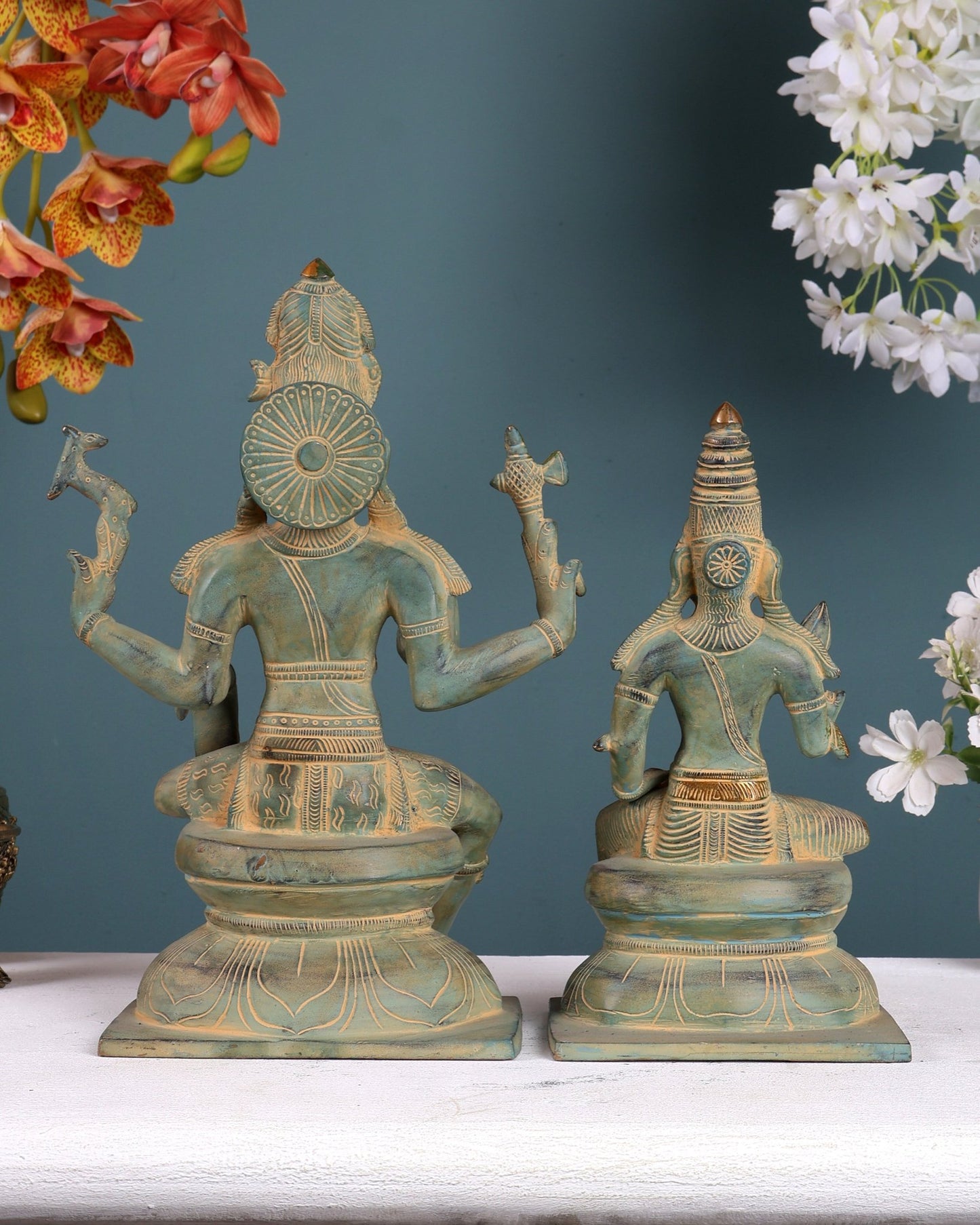 Brass Lord Shiva and Parvati Idols majestic idols | 11.5 Inch Green - Budhshiv.com