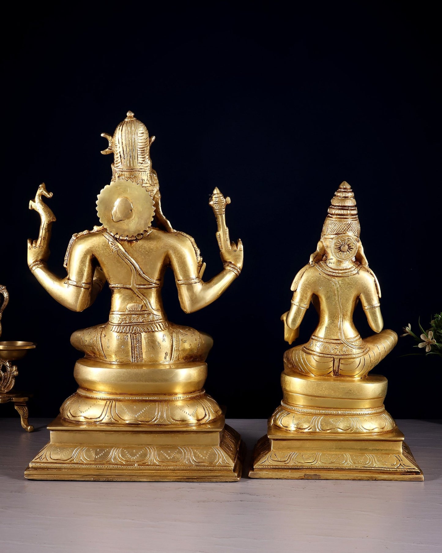 Brass Lord Shiva and Parvati Seated Idols 14.5" - Budhshiv.com