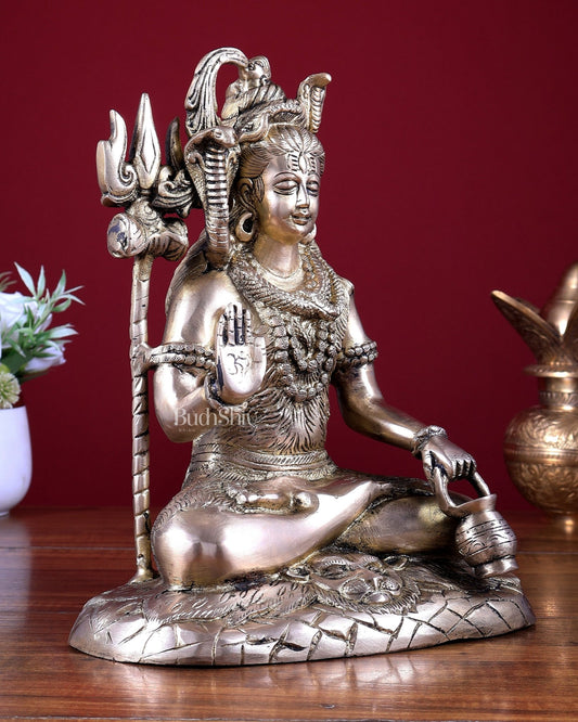 Brass Lord Shiva Blessing Statue 10.2 inch - Budhshiv.com